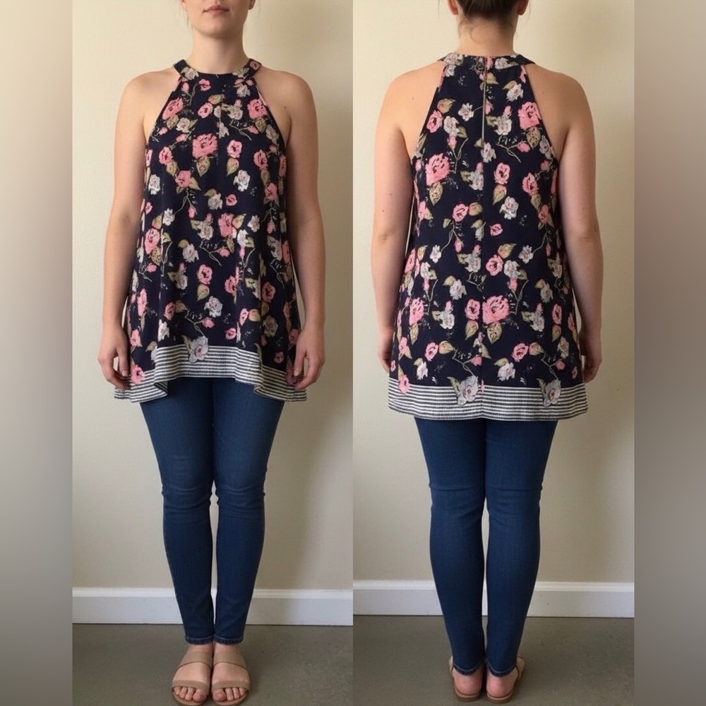 Torrid Size 2X Floral Halter Style Tank Top Zipper Windsorcore Black Pink Gray